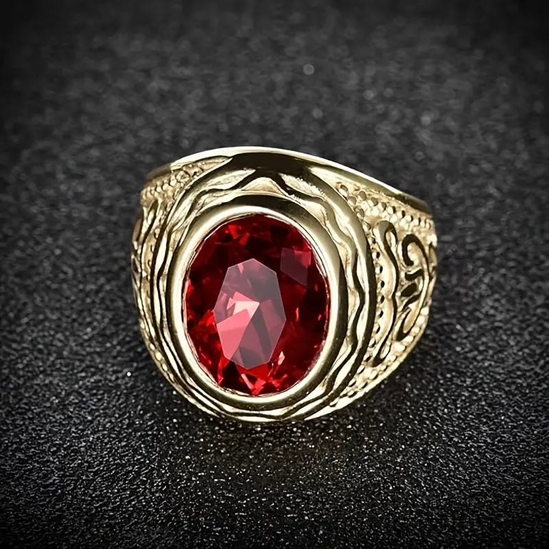 Gold Engraved Ruby Ring