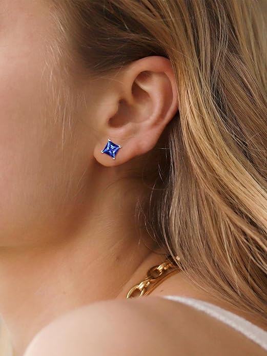 Minimalist Princess Cut Sapphire Stud Earrings