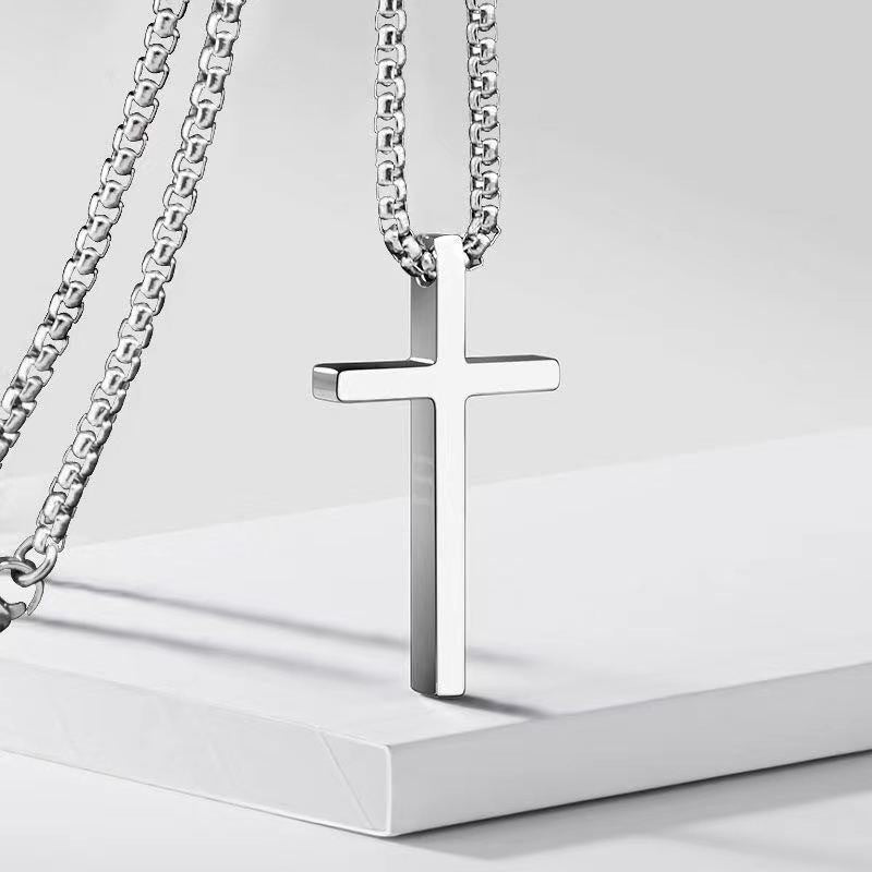 Bezel Cross Necklace (White Gold)
