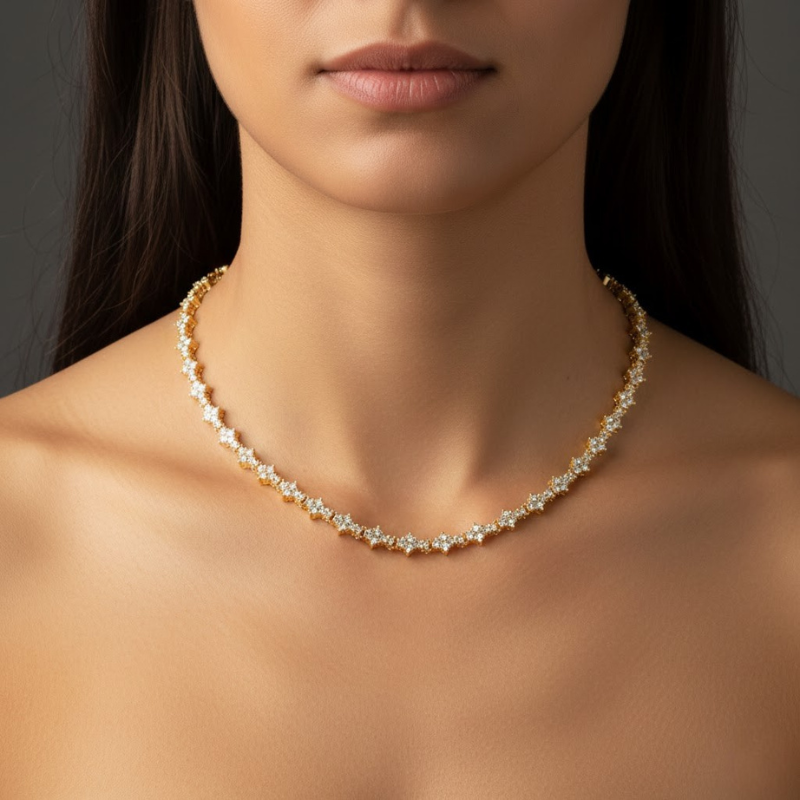 Classic Cluster Tennis Necklace (White Gold)