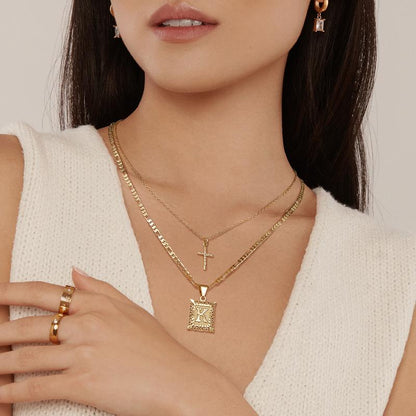 Cross Initial Necklace Set