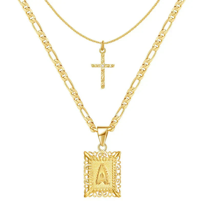 Cross Initial Necklace Set