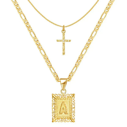 Cross Initial Necklace Set