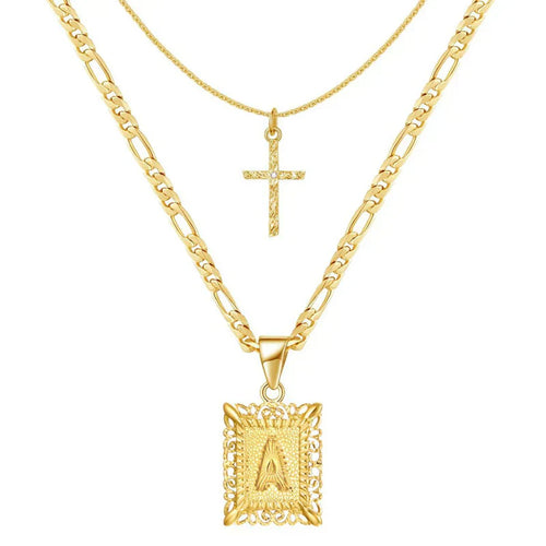Cross Initial Necklace Set