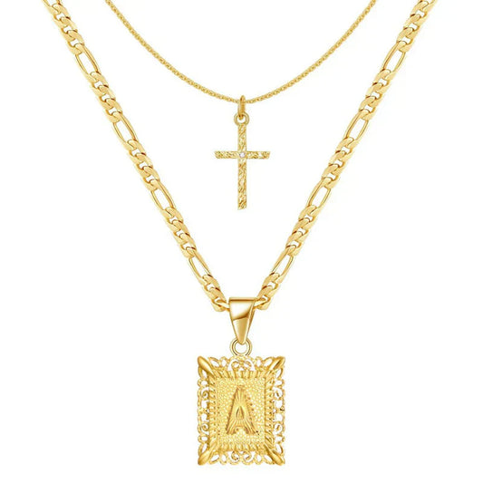 Cross Initial Necklace Set