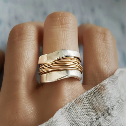 Intrecciato Silver Gold Thread Ring