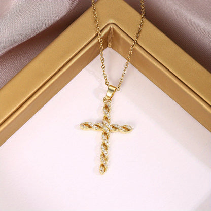 Crystal Twist Cross Necklace