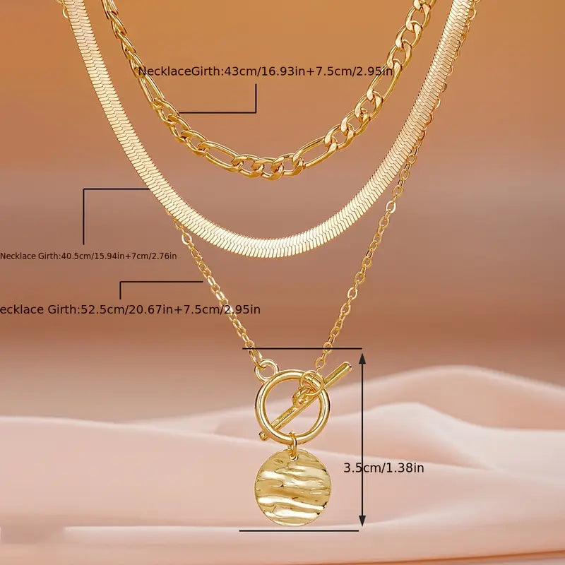 Savira Textured Coin Layered Necklace (Gold)