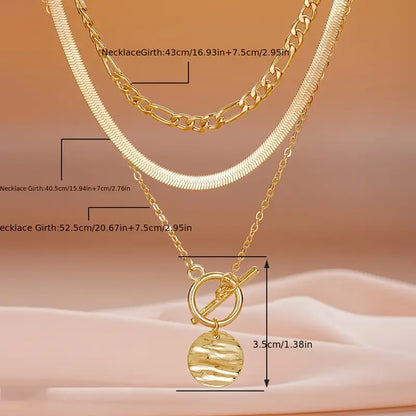 Savira Textured Coin Layered Necklace (Gold)