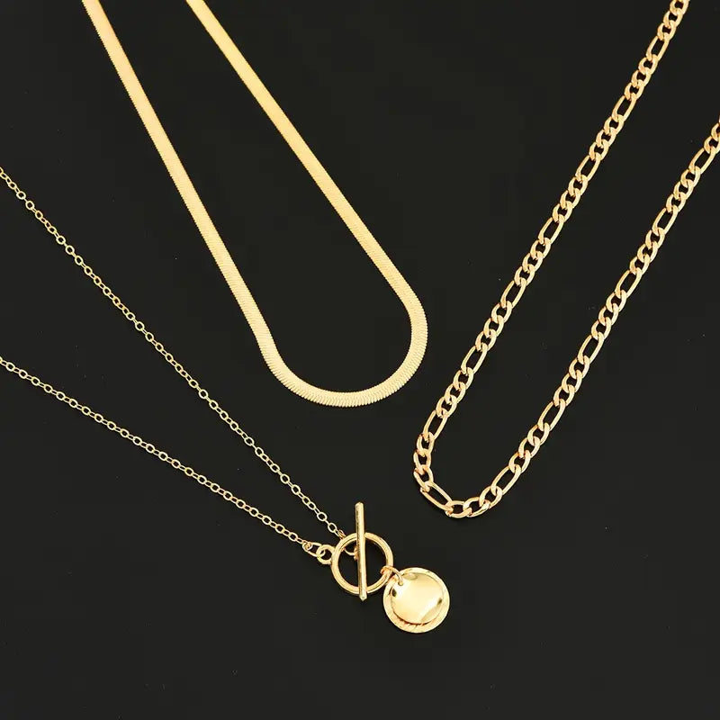 Savira Textured Coin Layered Necklace (Gold)