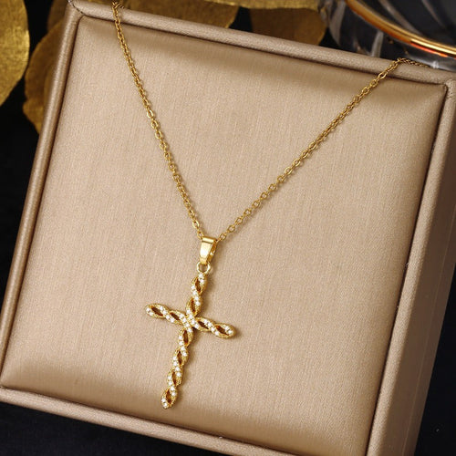 Crystal Twist Cross Necklace