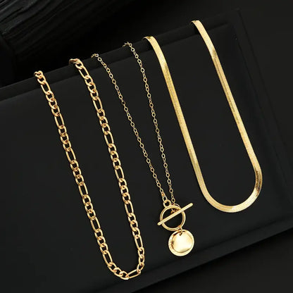Savira Textured Coin Layered Necklace (Gold)