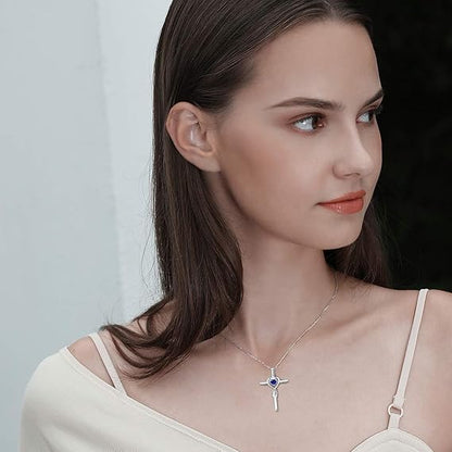 Sapphire Heart Cross Necklace