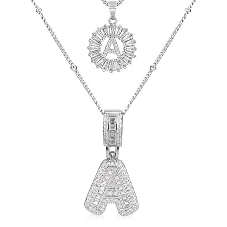Moissanite Letter Initial Necklace (White Gold)
