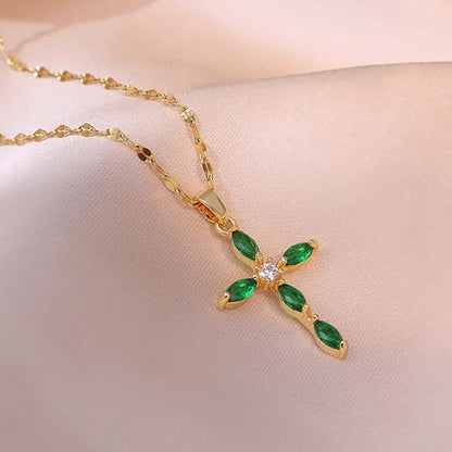 Emerald Cross Necklace