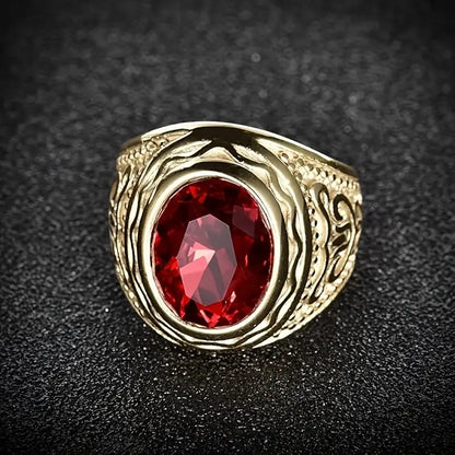 Gold Engraved Ruby Ring