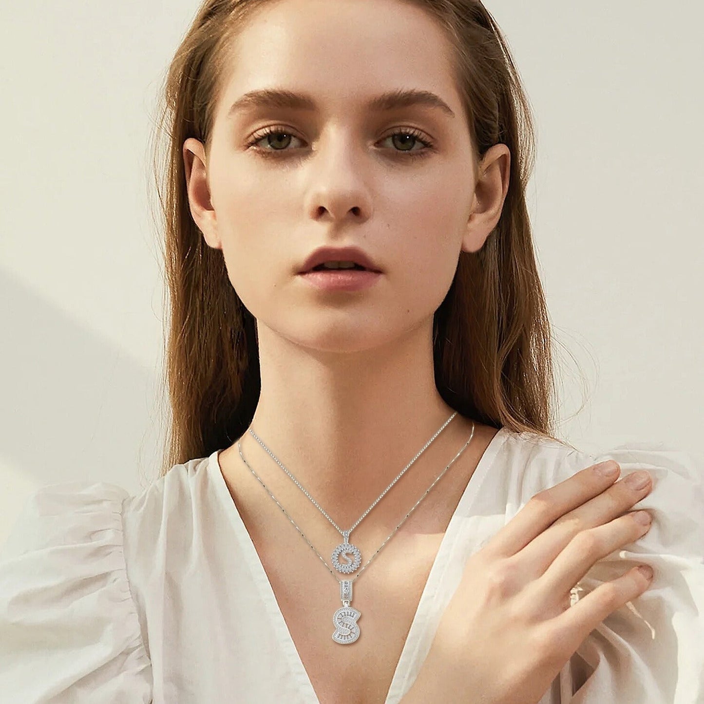 Moissanite Letter Initial Necklace (White Gold)