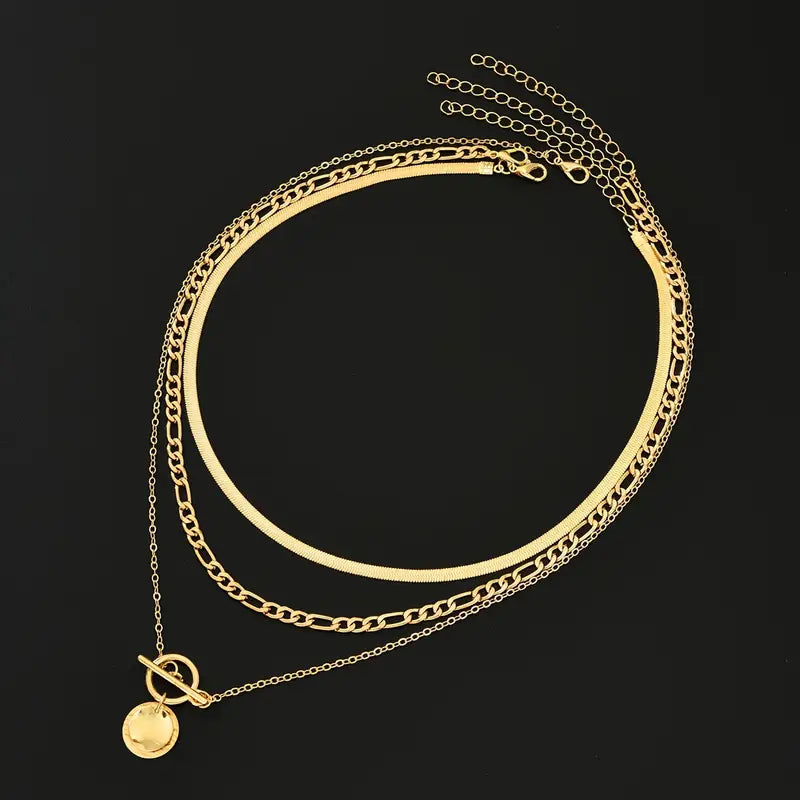 Savira Textured Coin Layered Necklace (Gold)