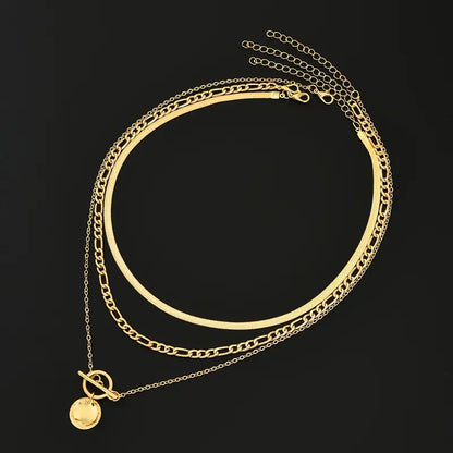 Savira Textured Coin Layered Necklace (Gold)