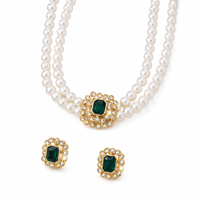 Elvira Pearl Emerald Necklace