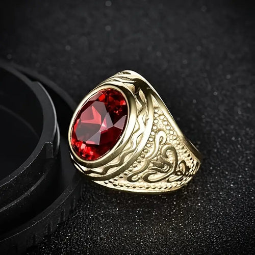 Gold Engraved Ruby Ring