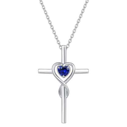 Sapphire Heart Cross Necklace