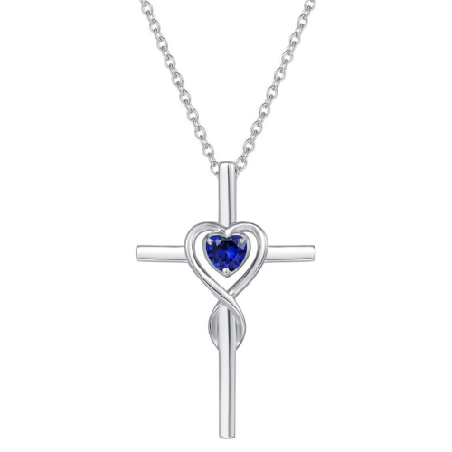 Sapphire Heart Cross Necklace