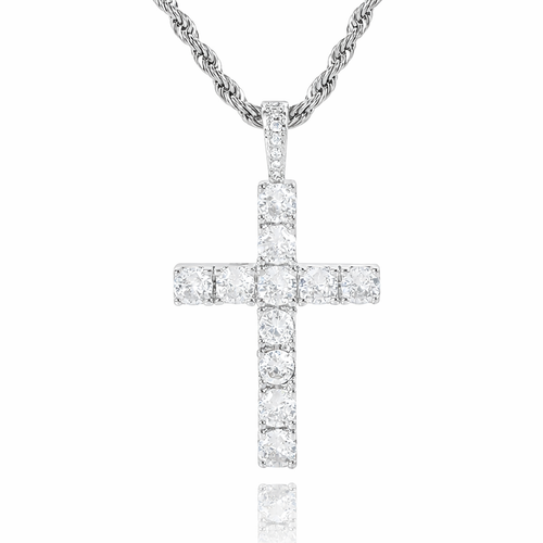 Moissanite Cross Necklace (White Gold)