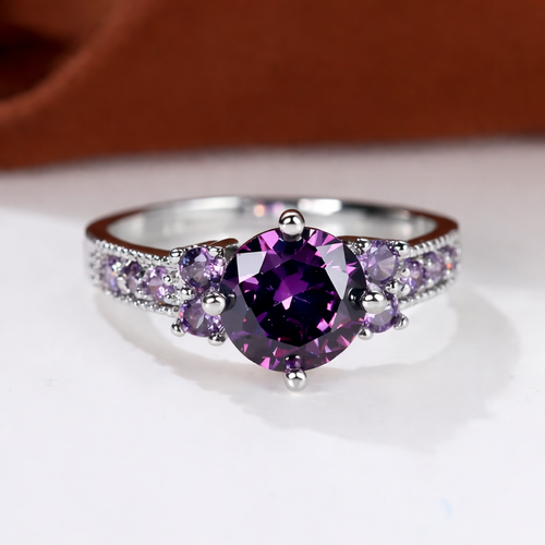 Silver Amethyst Side Stone Ring