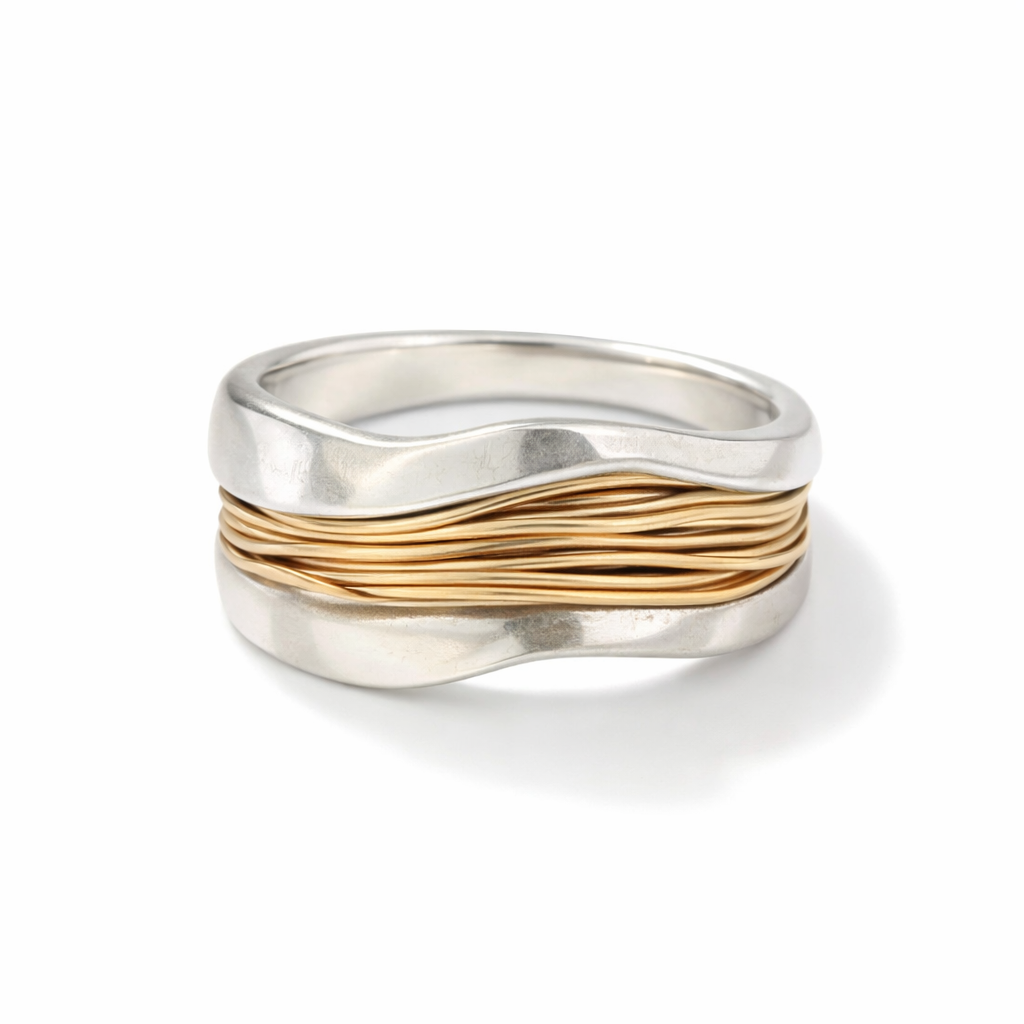 Intrecciato Silver Gold Thread Ring
