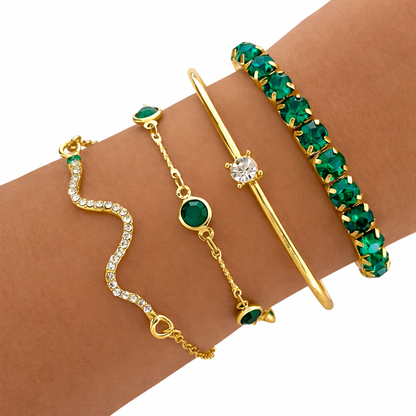 una | Set de pulseras vintage verdes elegantes con cristales