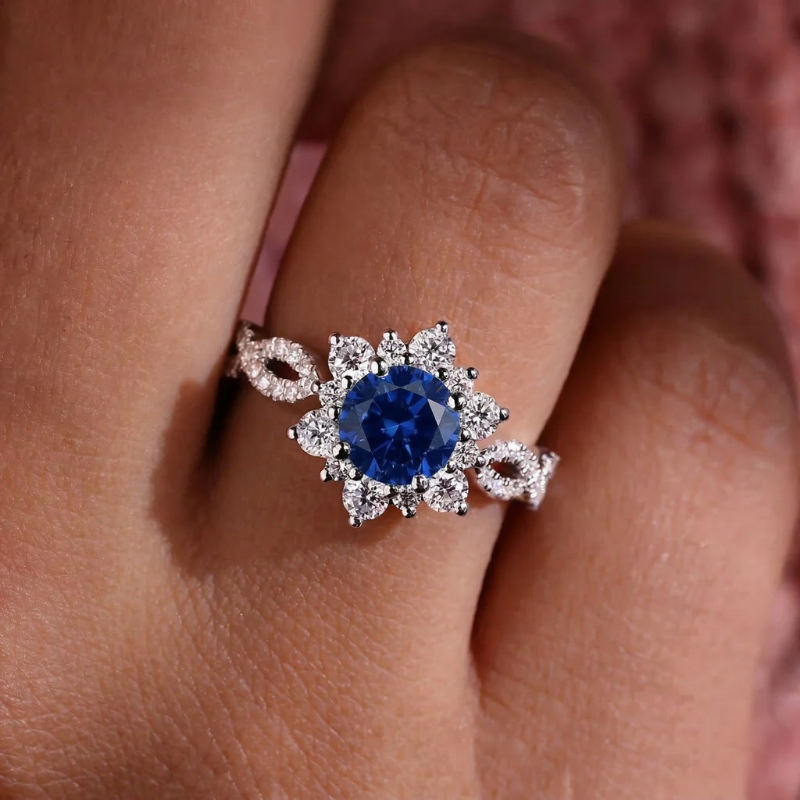 Crystal Sapphire Flower Ring
