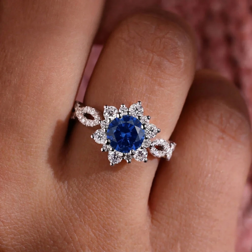 Crystal Sapphire Flower Ring