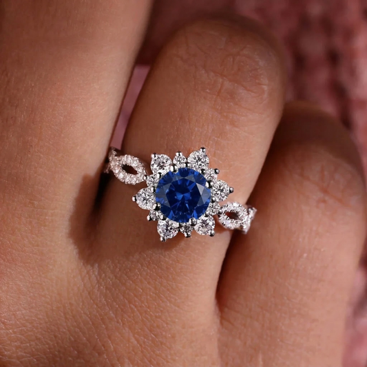 Crystal Sapphire Flower Ring