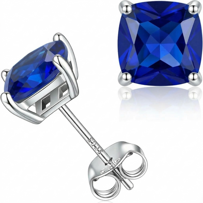 Minimalist Princess Cut Sapphire Stud Earrings