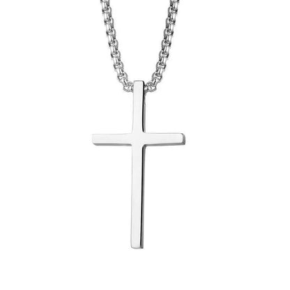 Bezel Cross Necklace (White Gold)