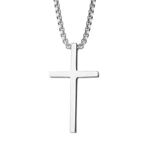 Bezel Cross Necklace (White Gold)