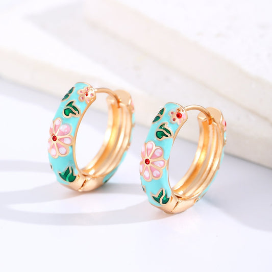 Colorful Floral Hoop Earrings