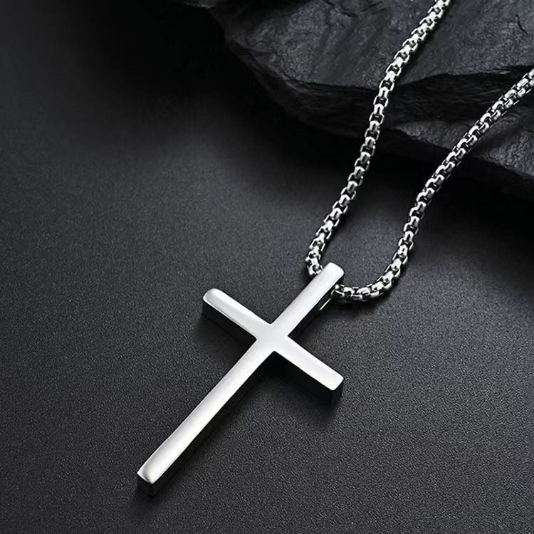 Bezel Cross Necklace (White Gold)