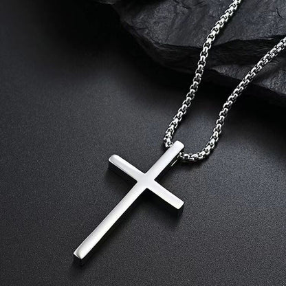 Bezel Cross Necklace (White Gold)