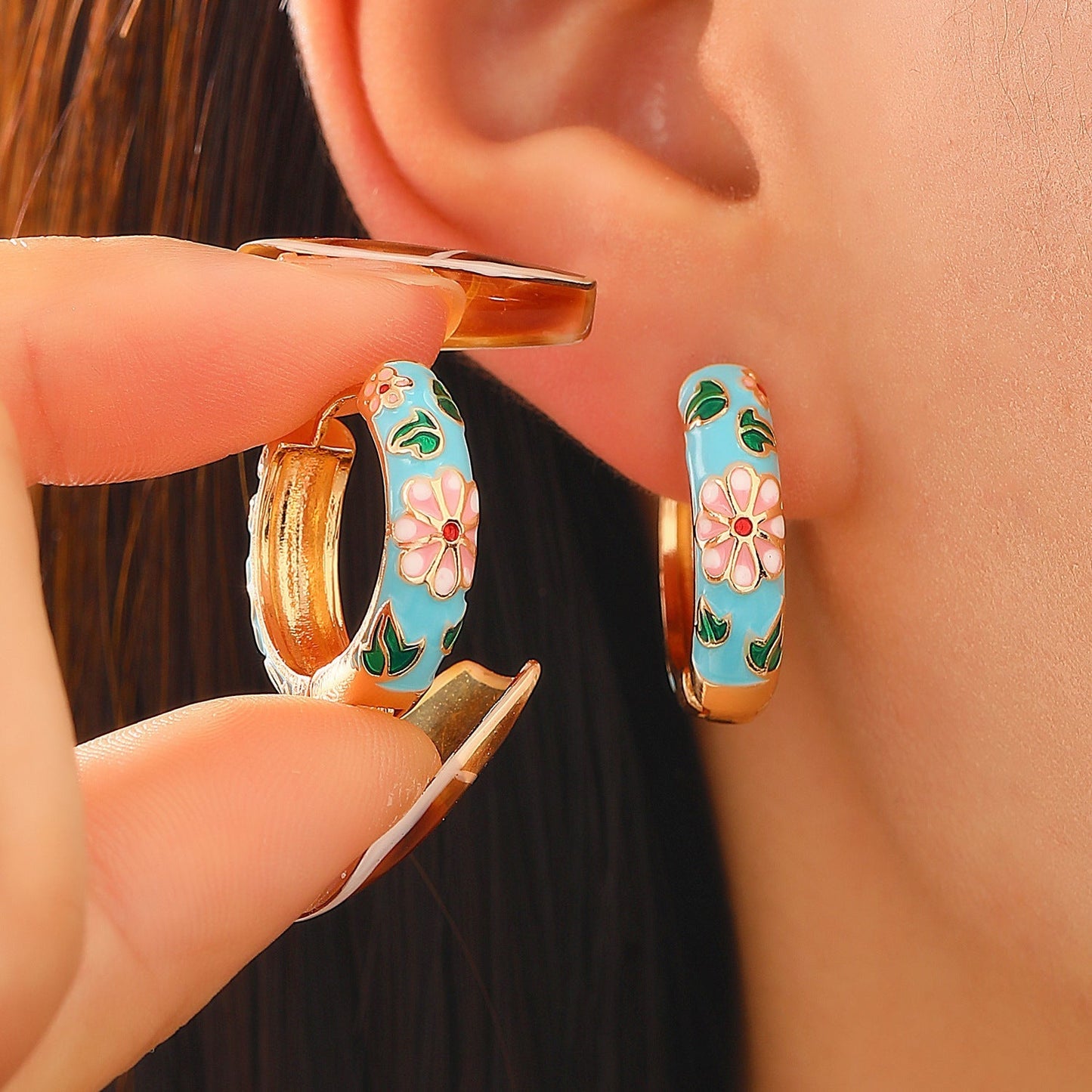 Colorful Floral Hoop Earrings
