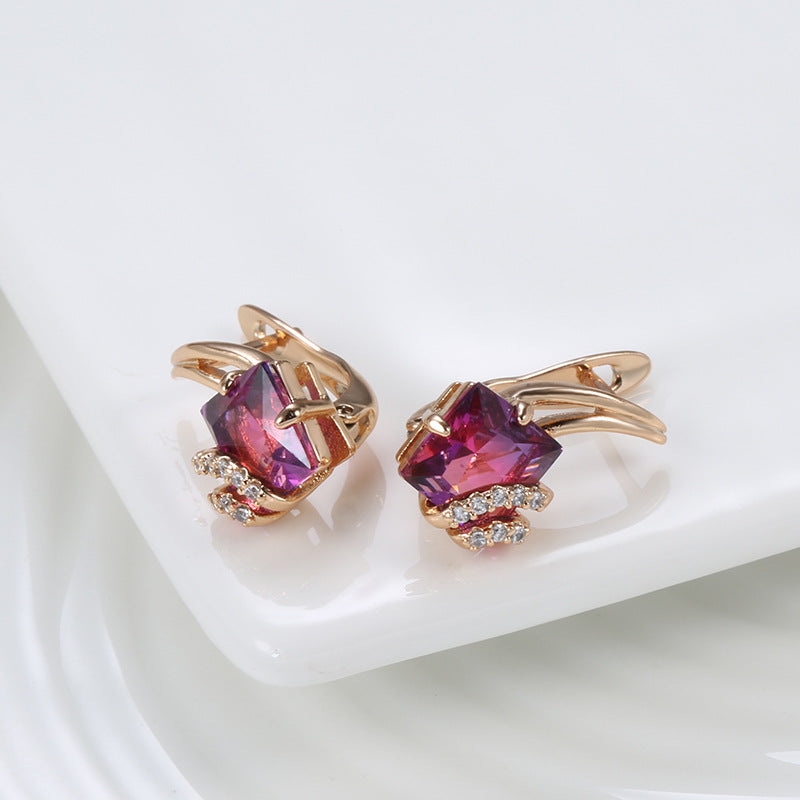 Crimson Square Crystal Earrings