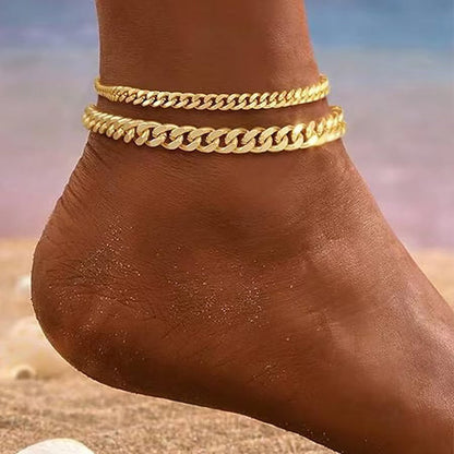 Layered Cuban Link Anklet