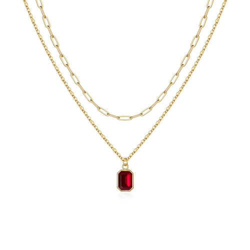 Paperclip Layered Ruby Necklace
