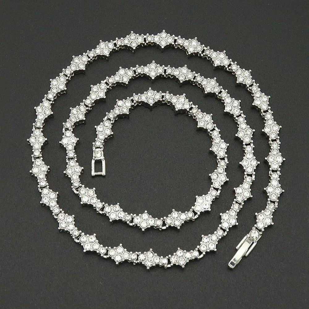 Classic Cluster Tennis Necklace (White Gold)