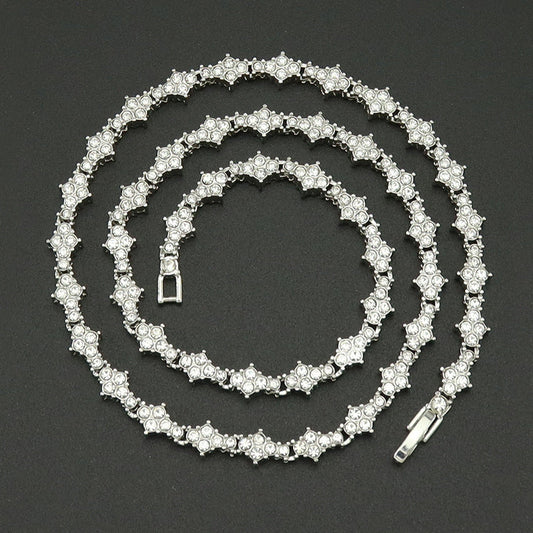 Classic Cluster Tennis Necklace (White Gold)