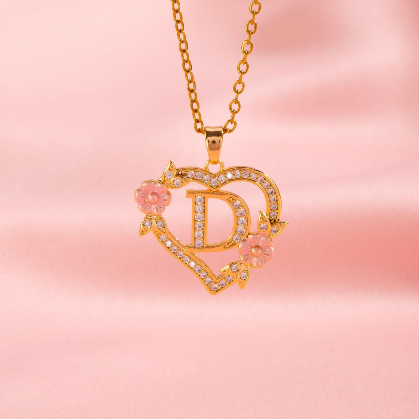 Floral Charm Initial Necklace