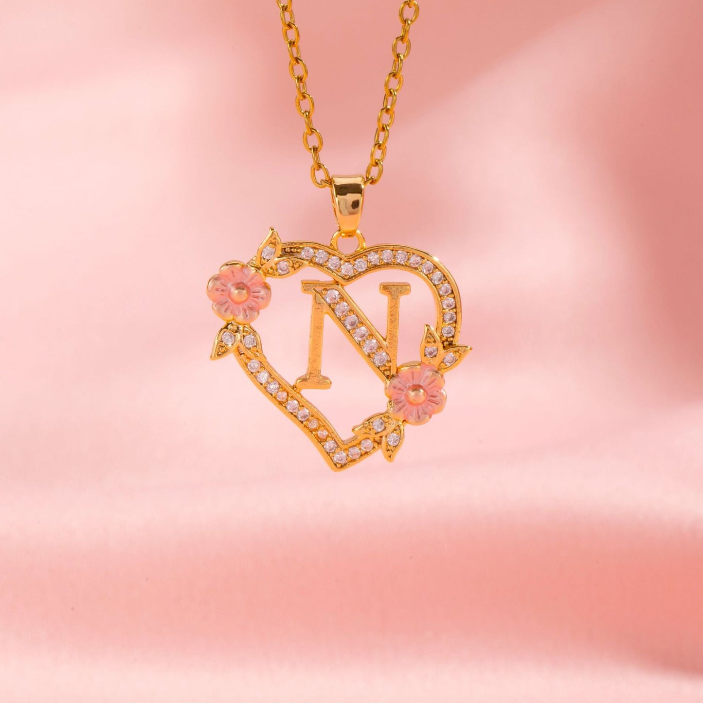 Floral Charm Initial Necklace