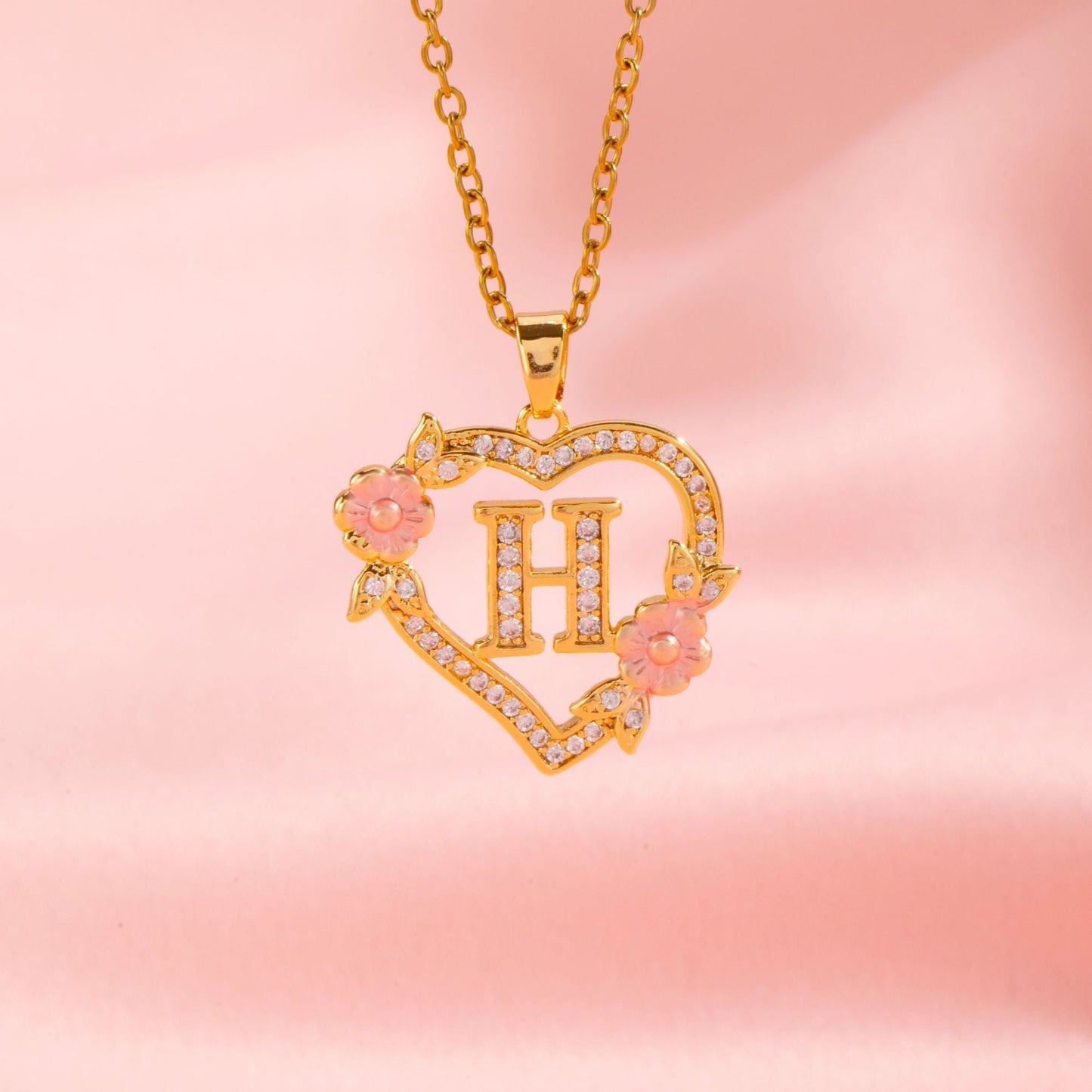 Floral Charm Initial Necklace
