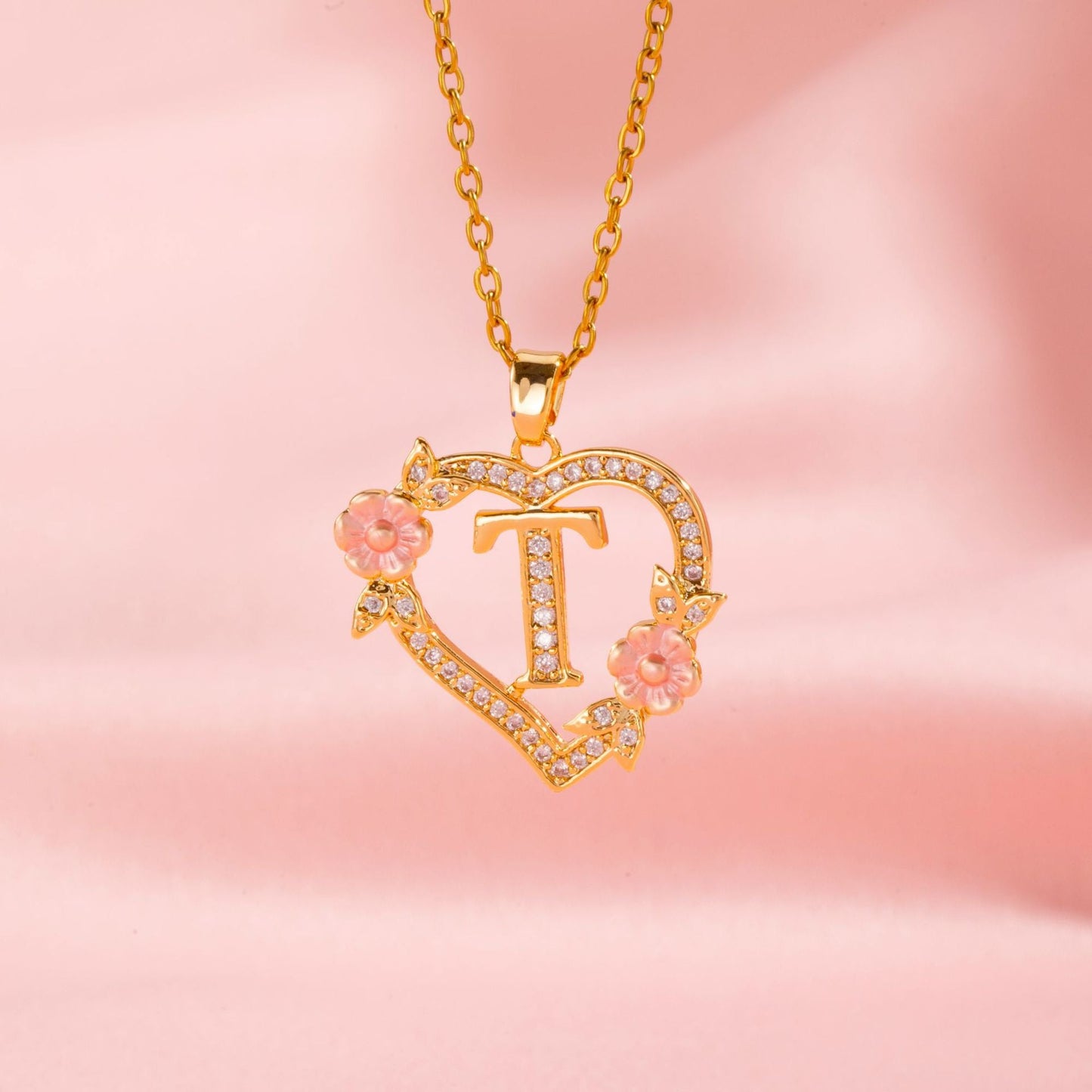 Floral Charm Initial Necklace